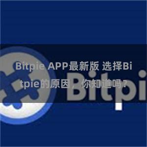 Bitpie APP最新版 选择Bitpie的原因，你知道吗？